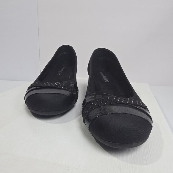 Laundry List Wedge Flats Shoes Womens Size 9.5 Black Studded Cap Toe BAIL-029 - Picture 3 of 10